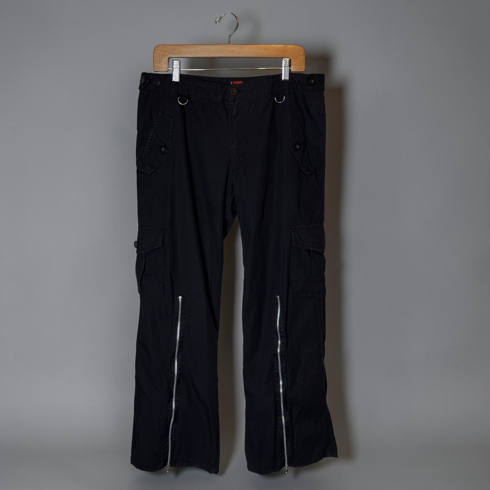 Tripp NYC Baggy Cargo Zipper Pants Goth Emo Grunge D-Ring Punk 90s Black 13/31